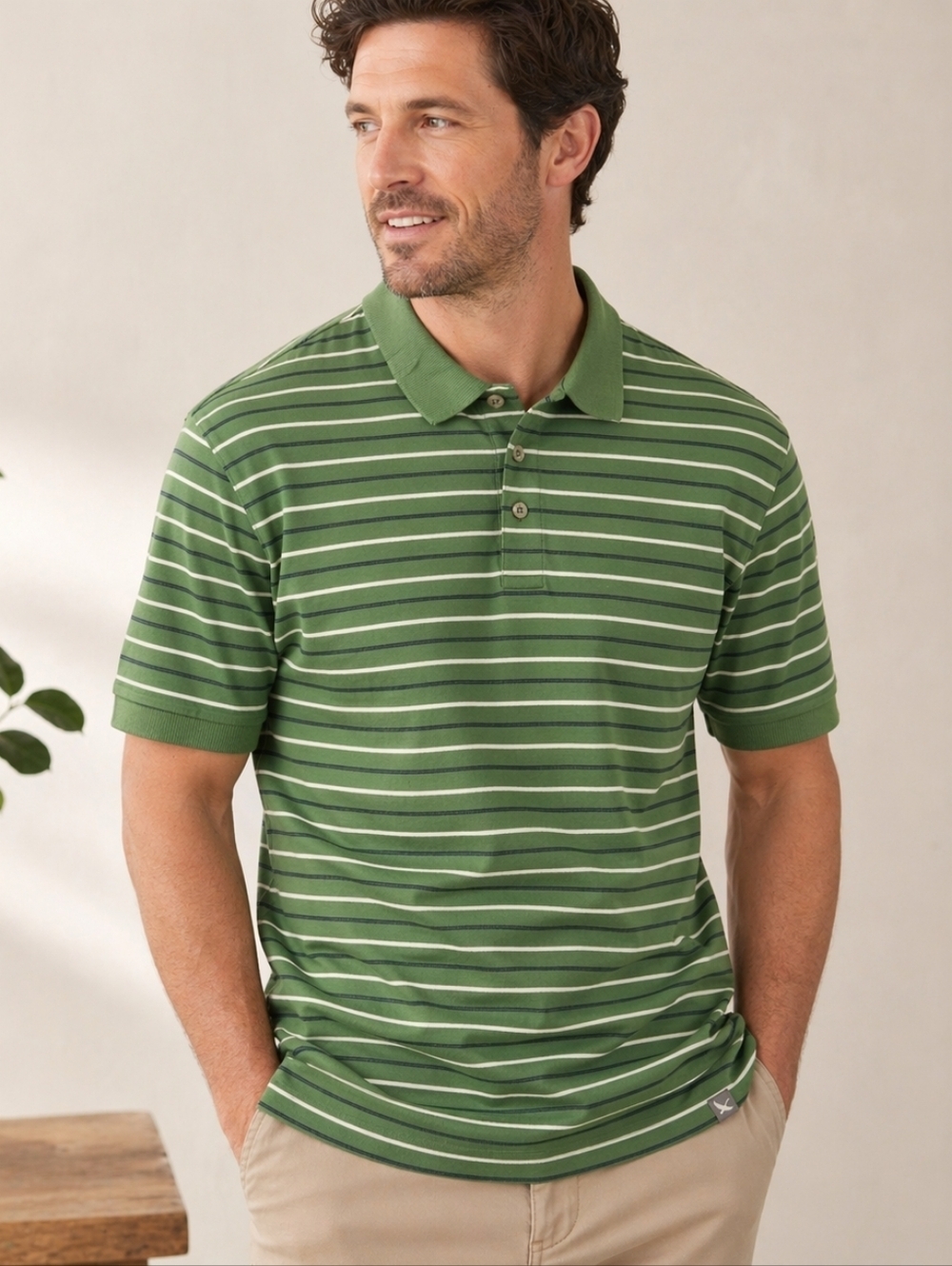 Eddie Bauer Green Striped Polo Shirt Mens XL Cotton Short Sleeve Casual
